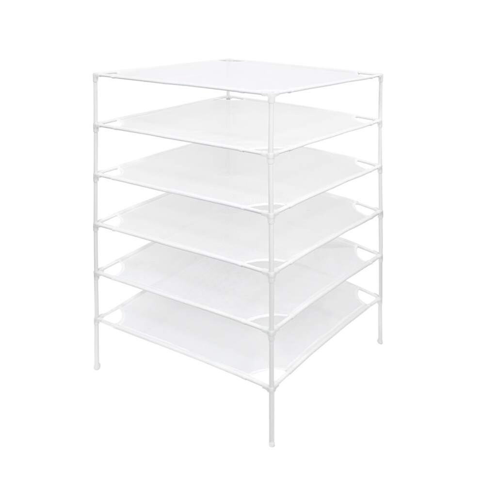 Drying Rack 6 Tier White Laundry Clothes Mesh Shelves Collapsible Home Storage
